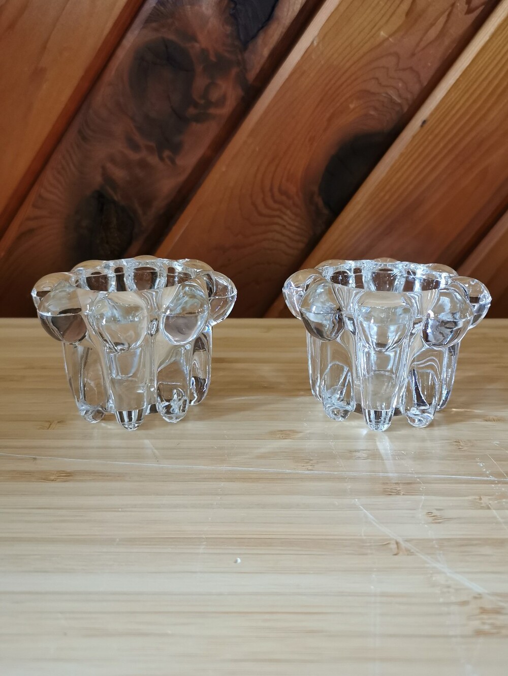 Pair of Vintage KIG Indonesia Clear Glass Candle Holders Crystal Style